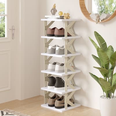 VECELO Foldable Plastic Shoe Rack Storage Organizer for Entryway, Hallway, Closet, Small Space K Style, Set of 1