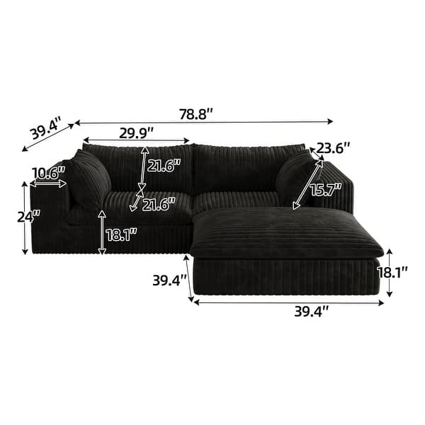 dimension image slide 18 of 20, Modular Sectional Sofa Corduroy Upholstered Sleeper Sofa Convertible Cloud Accent Couch Deep Seat Chaise Lounge, DIY Combination