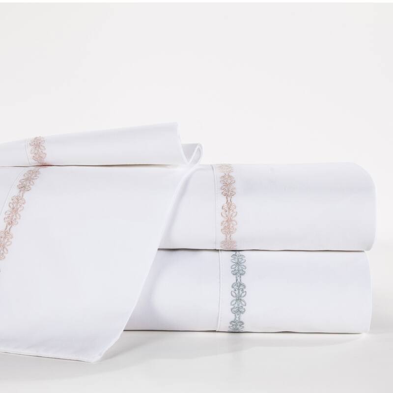 HiEnd Accents 350TC Laurel Embroidered Border Sheet Set, 4PC