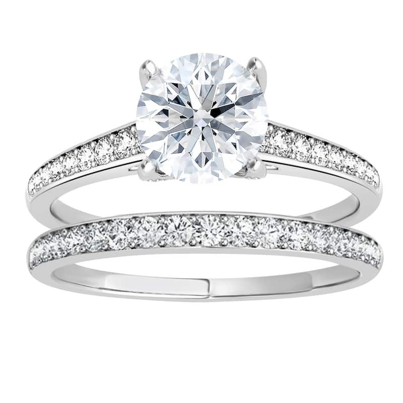 Auriya 14k Gold Round Lab Grown Diamond Graduated Shank Bridal Set Ring 1.00 to 4.00 ct. tw. (F-G, VS) - 2.50 ct. tw. - 6.5 - White