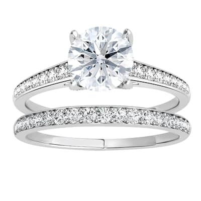 Auriya 14k Gold Round Lab Grown Diamond Graduated Shank Bridal Set Ring 1.00 to 4.00 ct. tw. (F-G, VS)