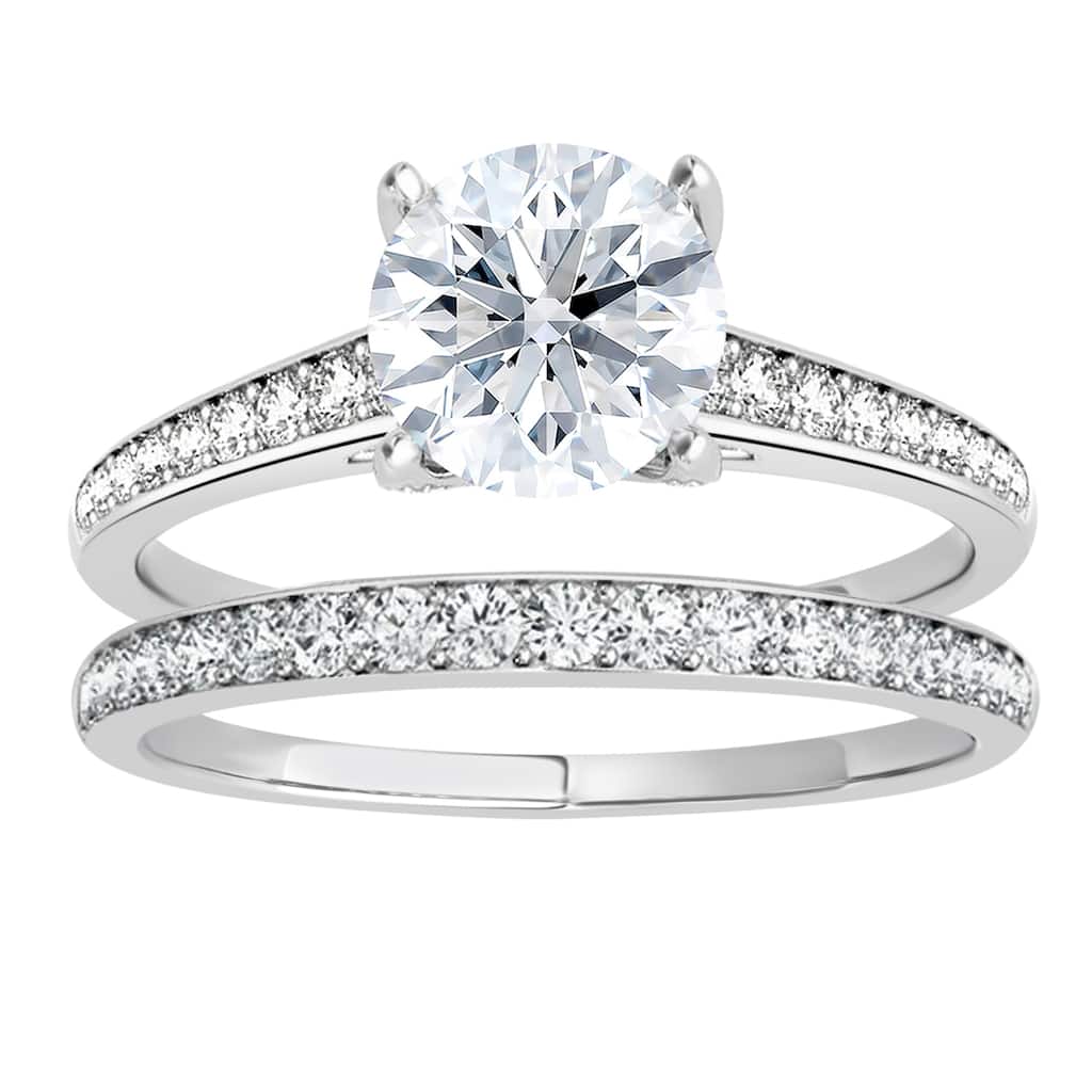 Auriya 14k Gold Round Lab Grown Diamond Graduated Shank Bridal Set Ring 1.00 to 4.00 ct. tw. (F-G, VS)