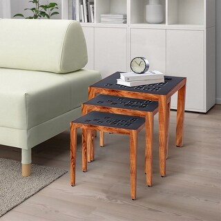 Black Brown 22 Inch 3 Piece Nesting Table Set Laser Cut Metal - Bed ...