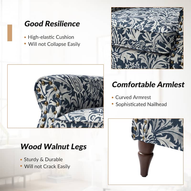 Nyctelius Traditional Polyester Accent Chair with Rolled Arms and Nailhead Trim by HULALA HOME