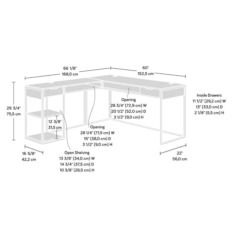 Wood L-Shaped Desk with Five-Shelf Bookcase, Brown