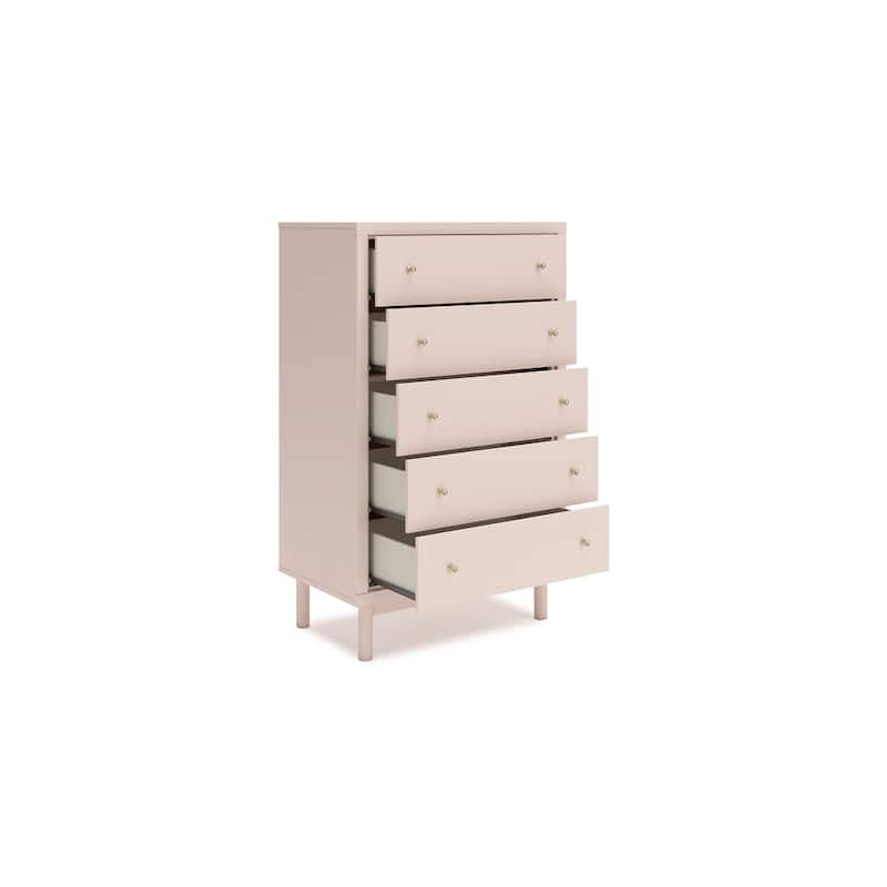 Viso Tall Dresser Chest, 5 Drawers, Champagne, Retro Blush Pink Finish