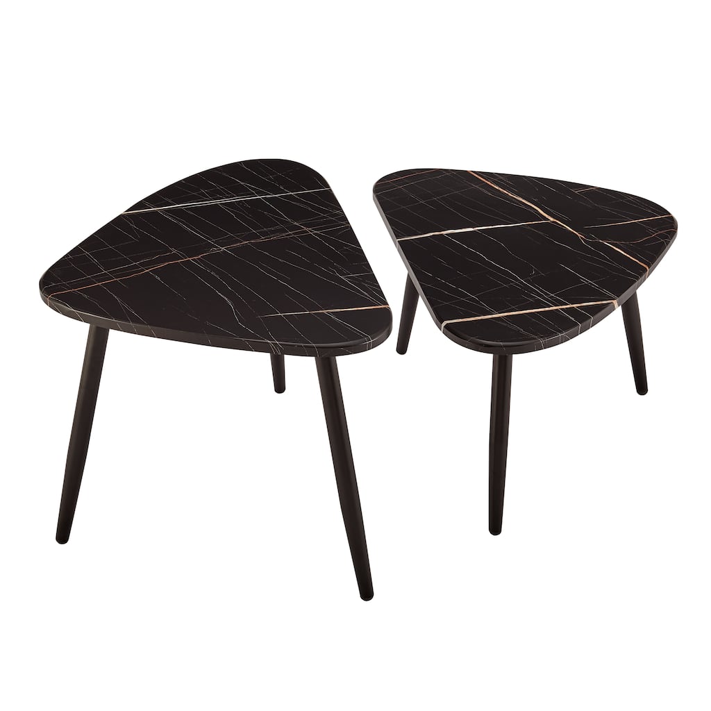 Aurora Asymmetrical Modern Oval Teardrop 2 Piece Semi-Nested Modular Coffee Table Set - Black or Natural Brown
