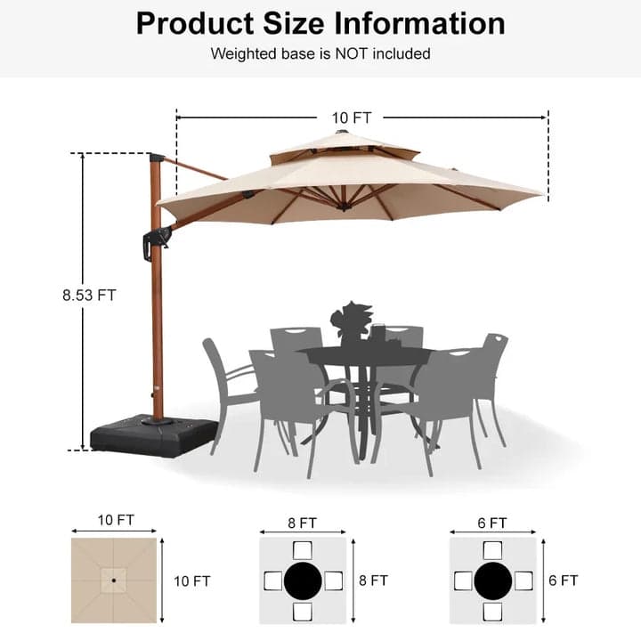PURPLE LEAF Double Top10/11/12/13ft Round Patio Cantilever Umbrella in Wood Color