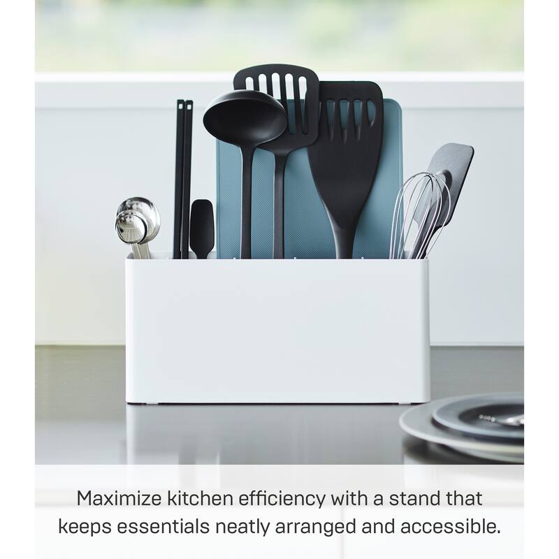 Yamazaki Home Utensil and Thin Cutting Board Holder, Steel, Utensil Holder - L 2.68 x W 11.81 x H 5.63 inches