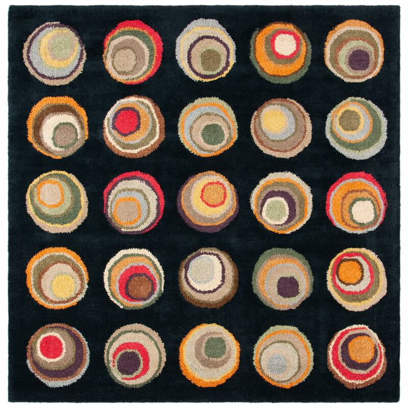 SAFAVIEH Handmade Soho Leia N.Z. Wool Rug - 8' Square - Black/Multi