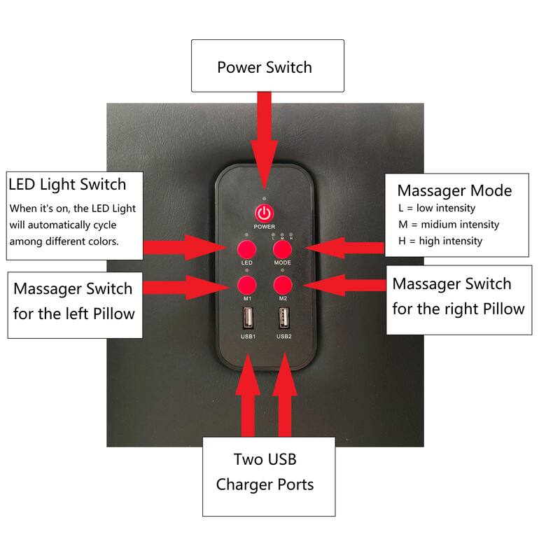 Black King Faux Leather LED Bed with Bluetooth Control, Vibration Massage, and USB Ports