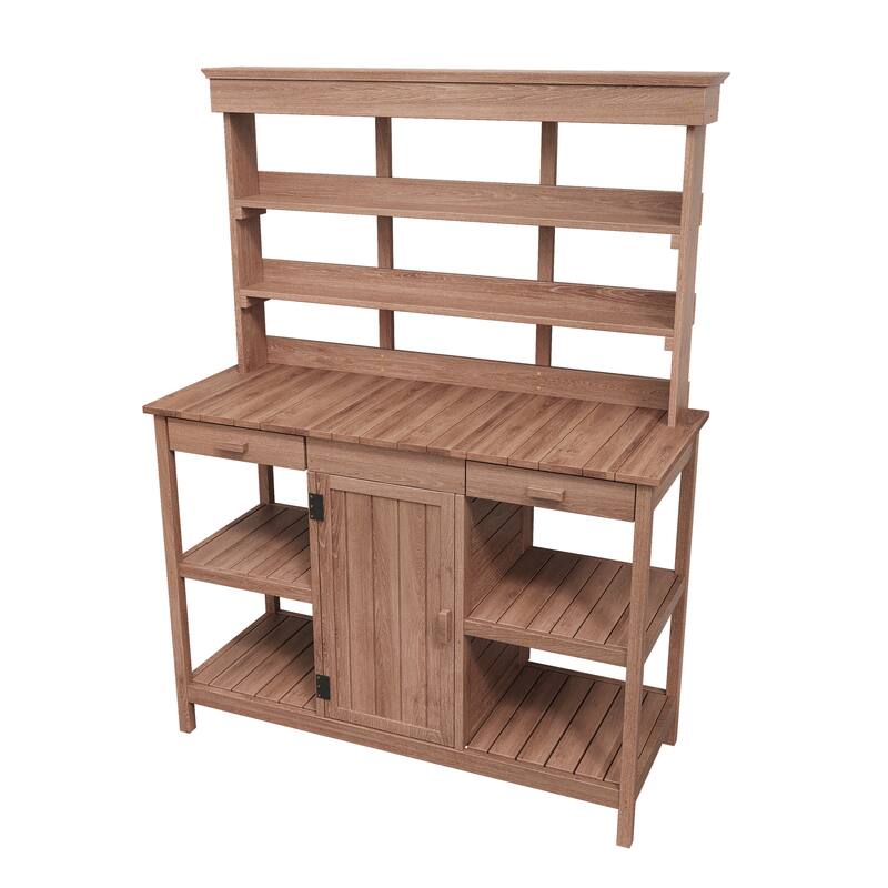 66" Large Outdoor Farmhouse Wooden Potting Bench Table - N/A