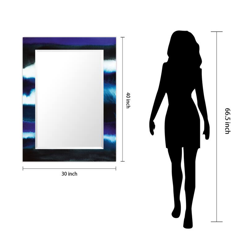 Run Off Rectangular Beveled Mirror on Free Floating Printed Tempered Art Glass - Clear - 40" x 30"