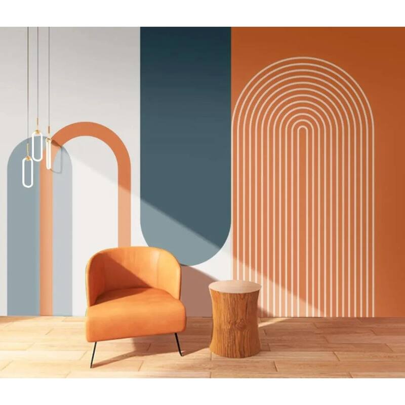GK Wall Design Luxury Random Geometric Shapes Orange and Dark Colored Removable Wallpaper