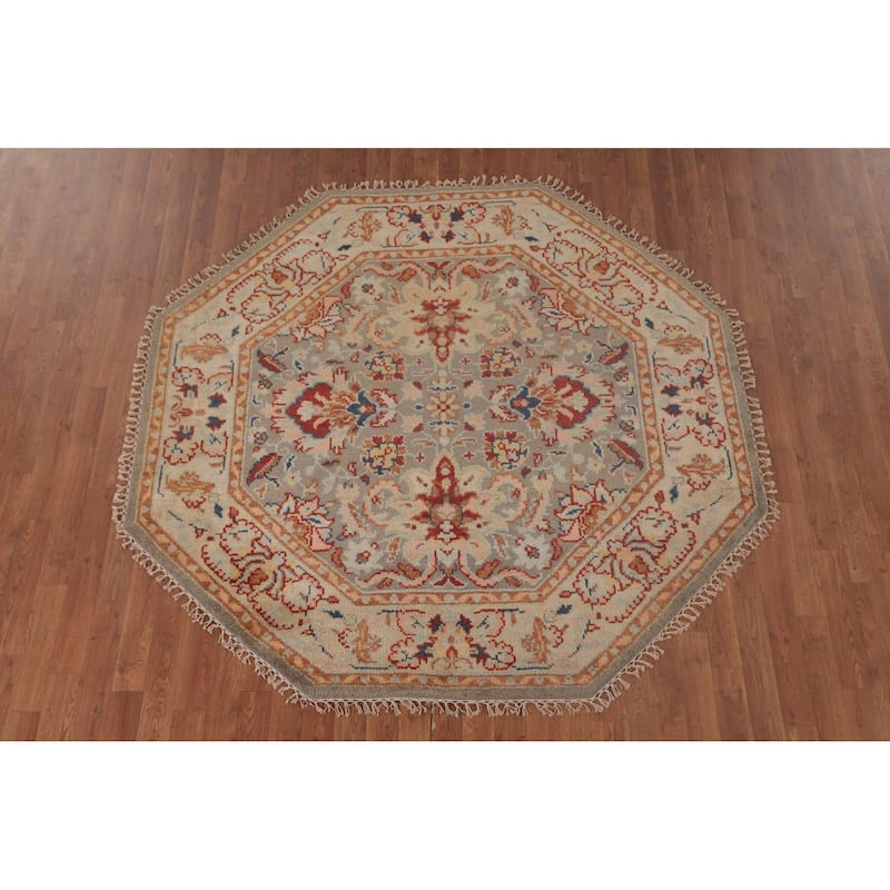 Floral Heriz Serapi Oriental Octagon Area Rug Wool Carpet - 6'0"x 5'11"