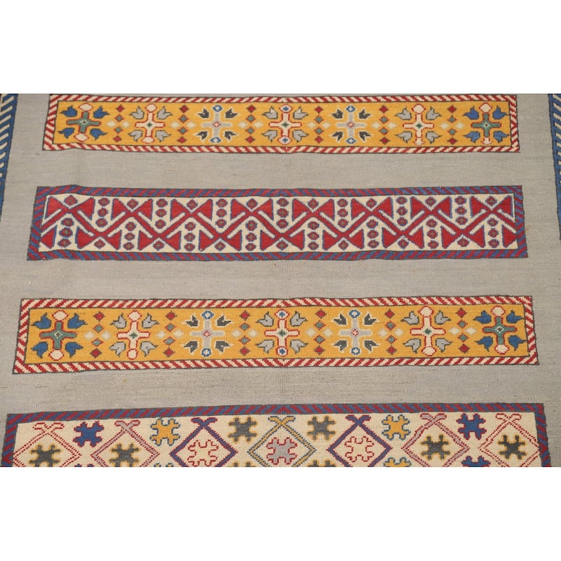 Grey Kazak Area Rug Handmade Wool Carpet - 6'6" x 9'5"