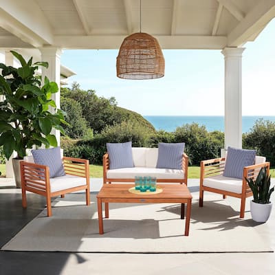 SAFAVIEH Outdoor Yoselin 4-Piece Set with Accent Pillow - 51W x 26D x 26H