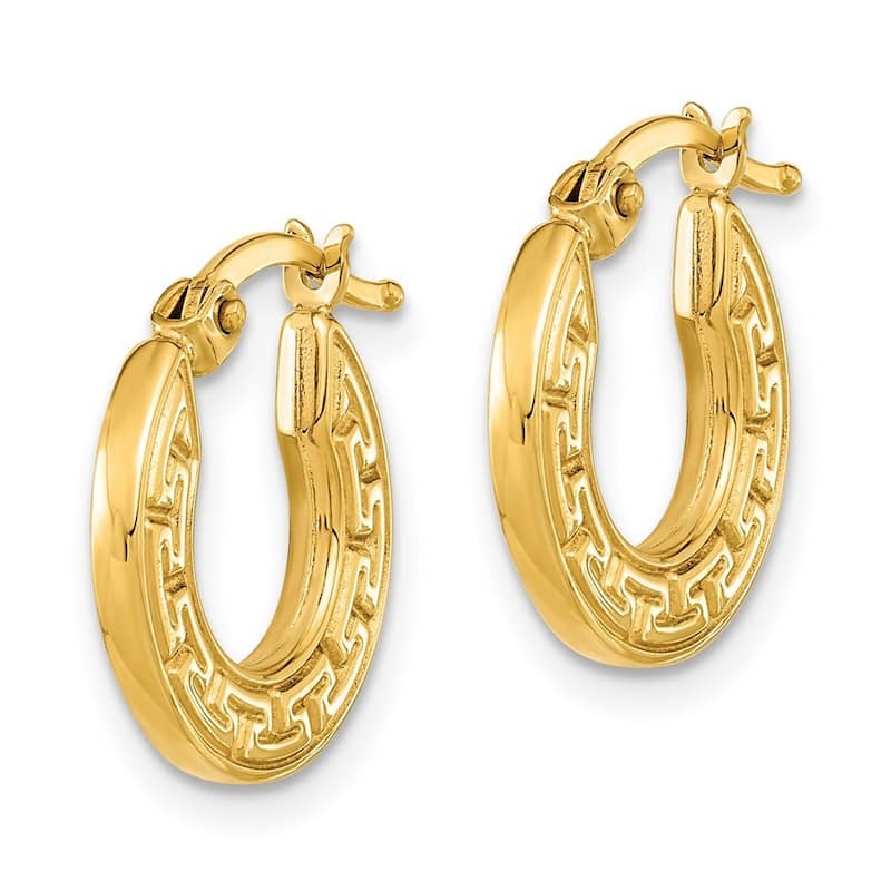 Curata 14k Yellow Gold Squared Tube Greek Key Hoop Earrings 16.38x2mm