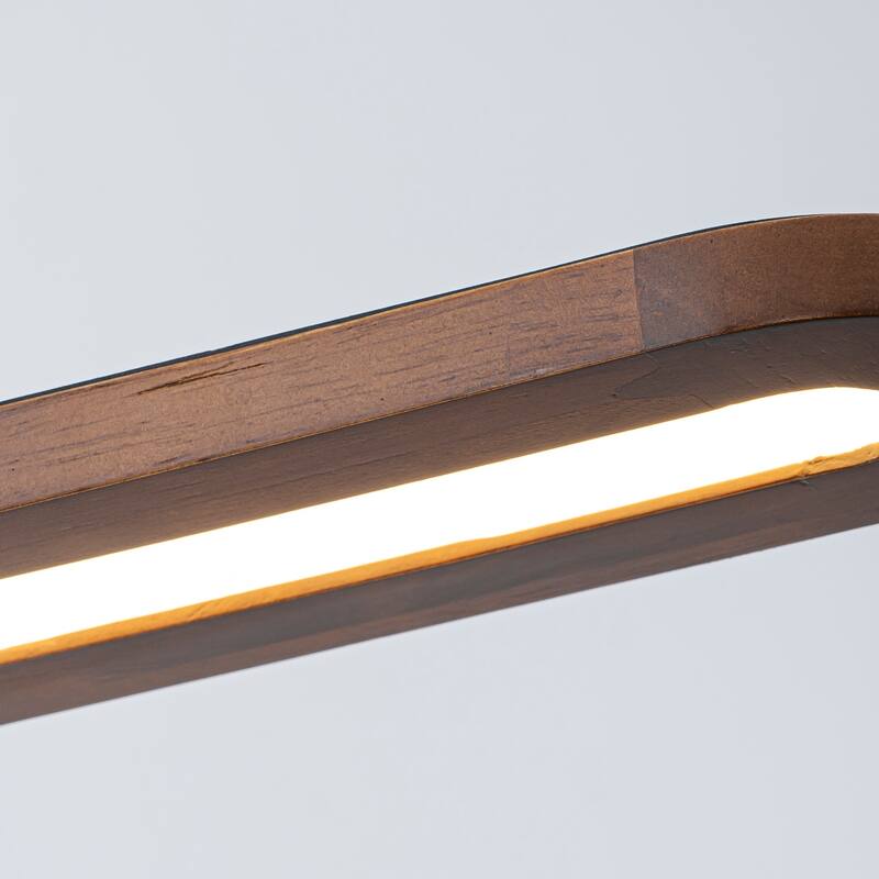 47.2 in. 1-Light Modern Farmhouse Walnut Wood Linear Dimmable Integrated LED Hanging Island Light for Dining Room