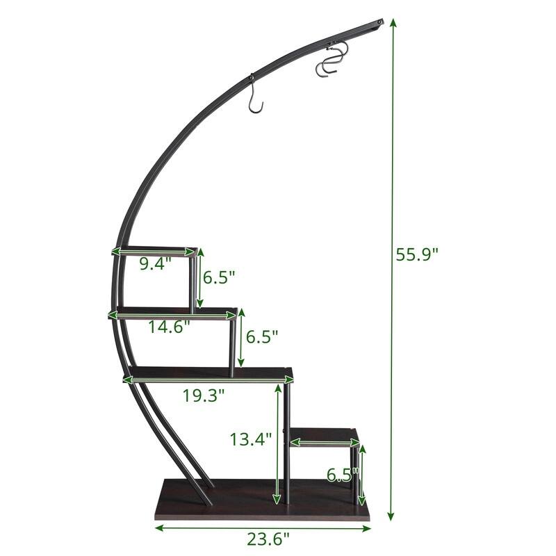 5 Layers Semicircle Iron Wood Suitable Home Decoration Plant Stand