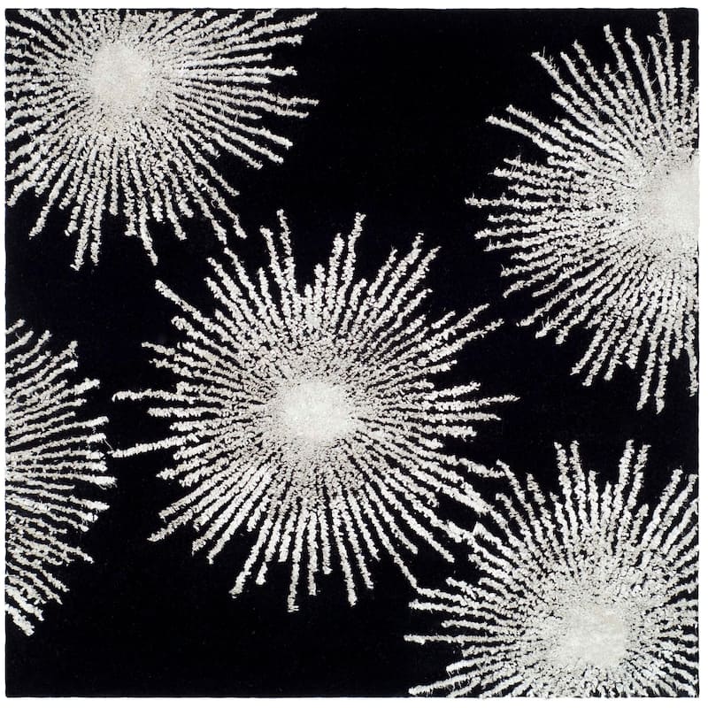SAFAVIEH Handmade Soho Miyase Burst New Zealand Wool Rug - 6' x 6' Square - Black/White