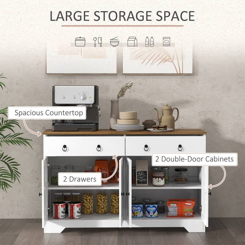 Sideboard, Buffet Cabinet w/ 2 Drawers, 2 Cabinets, 4 Barn-Style Doors