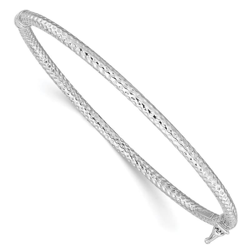 Curata 925 Sterling Silver 7" 3mm Rhodium Heavy Textured Hinged Bangle Bracelet