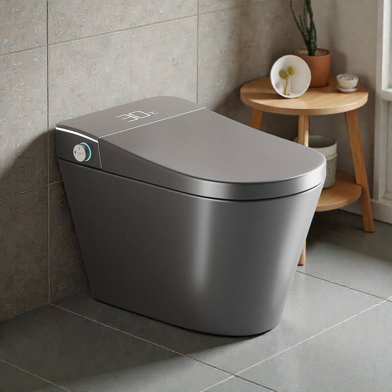 Smart One Piece Toilet with Built In Bidet. Auto Open Close Seat. Heated Seat. Warm Water. Dryer. Remote Control - Grey
