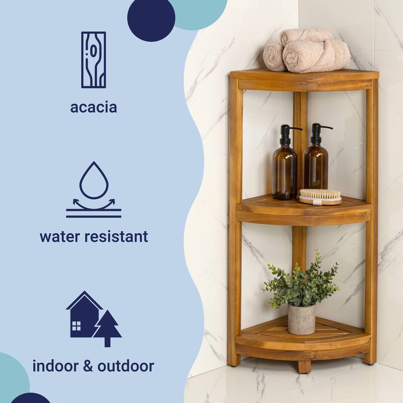 33" Sela 3-Tier Acacia Wood Freestanding Bathroom Corner Shelf