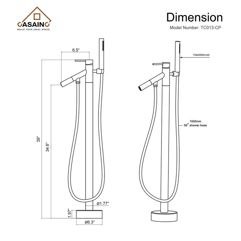 CASAINC Freestanding Single-Handle Bathtub Faucet with Hand Shower