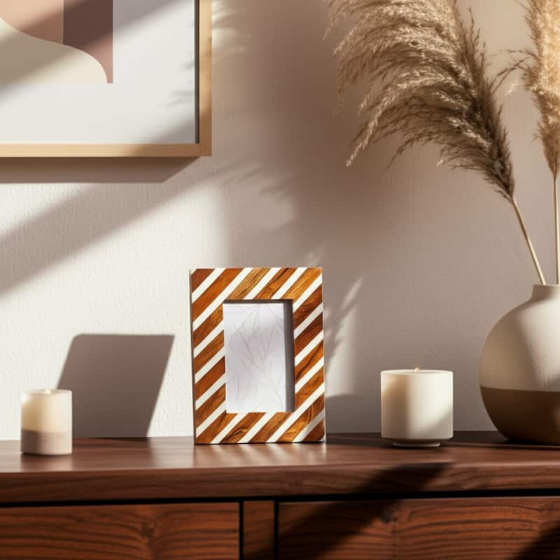 Resin Wood Picture Frame Diagonal Stripe Casual Style - 4x6" Brown
