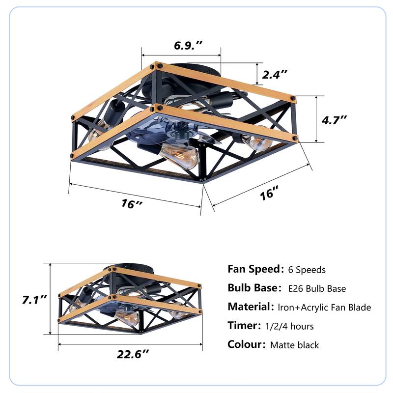 20Inch Farmhouse Ceiling Fans with Remote Control,6 Speed Reversible Flush Mount Low Profile Rustic Ceiling Fan - N/A