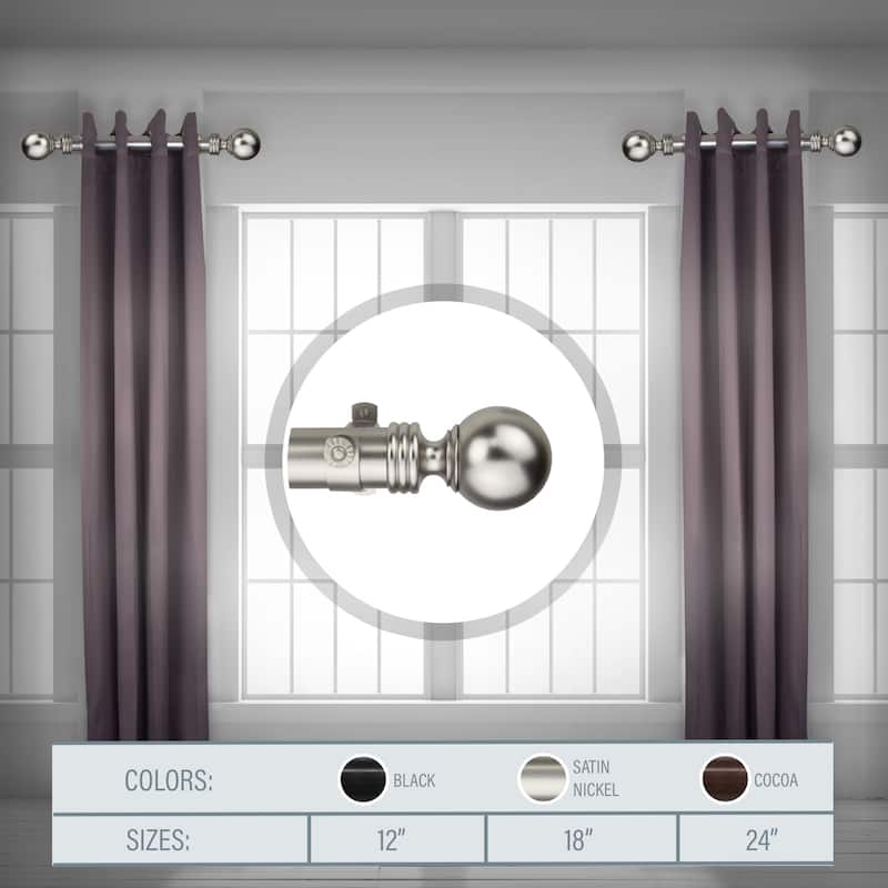 Elegant Black Curtain Rod Set - 18 Inch Rods with Finials - Set of 2 - Single Rods for Windows - M