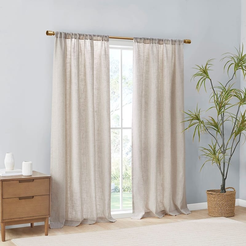 Linen Blend Light Filtering Curtain Panel Pair - Natural