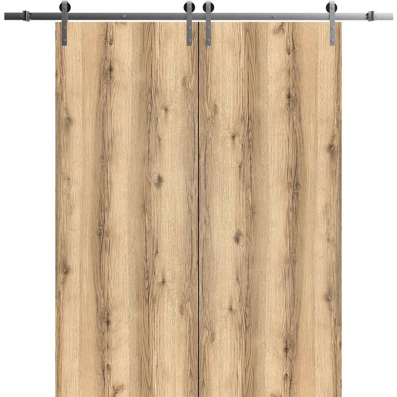 Sturdy Double Barn Door 36 x 80 inches | Planum 0010 Oak | Stainless Steel 13FT Rail Hangers Heavy Set - 72" x 84" ( 2* 36x84)