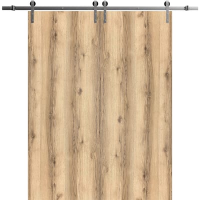 Sturdy Double Barn Door 36 x 80 inches | Planum 0010 Oak | Stainless Steel 13FT Rail Hangers Heavy Set