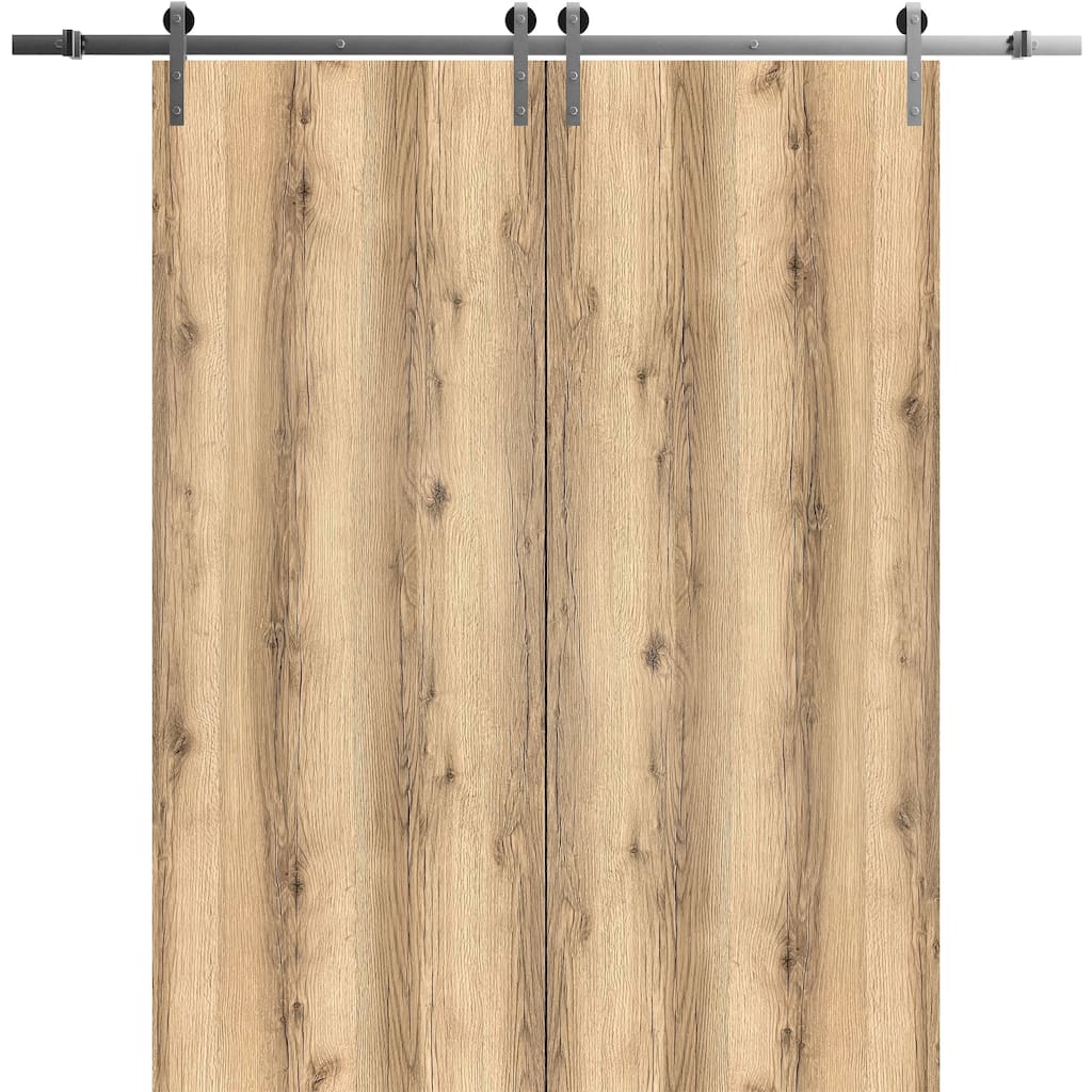 Sturdy Double Barn Door 36 x 80 inches | Planum 0010 Oak | Stainless Steel 13FT Rail Hangers Heavy Set