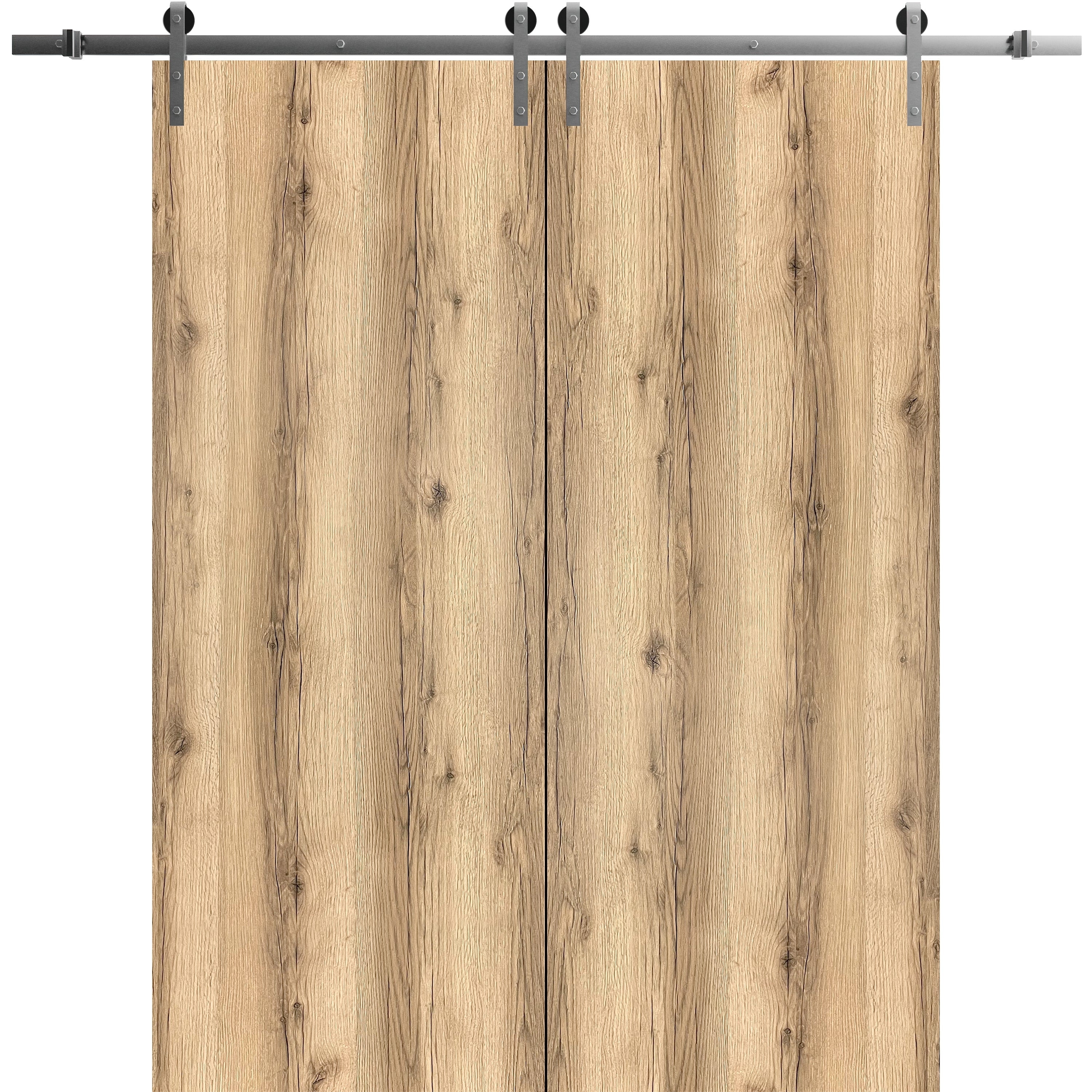 SartoDoors Planum 0010 | Closet Door Double Barn Door | Solid Wood | Hardware Set | 36x80, Oak Bedroom Door Bathroom Door