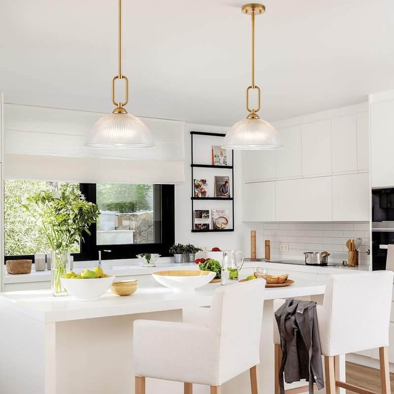 KAWOTI Modern Pendant Light with Ribbed Dome Shade
