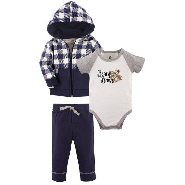 slide 1 of 1, Yoga Sprout Baby and Toddler Boy Cotton Hoodie, Bodysuit or Tee Top, and Pant, Beary Brave Baby 0-3 Months - Beary Brave Baby