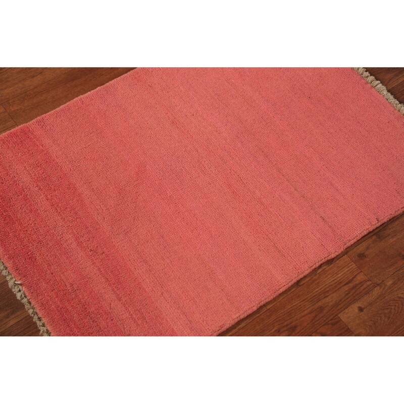 Pink Gabbeh Modern Rug Hand-Knotted Foyer Wool Carpet - 2'0" x 2'11"