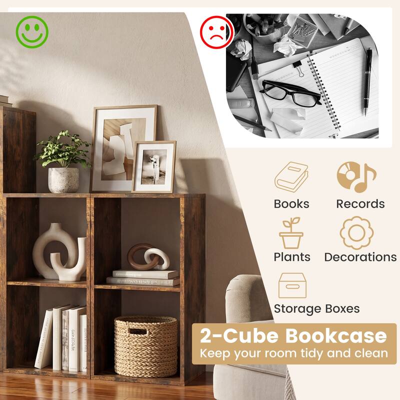 Costway 2/3-Cube Bookcase Open Back Bookshelf with Anti-tip Kit Modern
