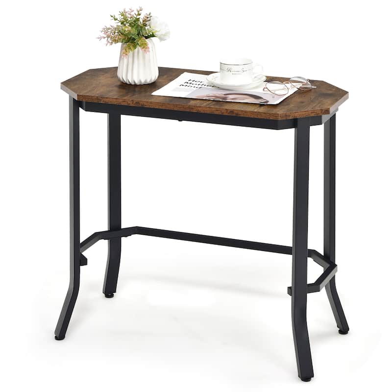 Costway Narrow End Side Sofa Table Stable Steel Frame for Living Room - 25.5'' x 12.5'' x 24.5'' - Rustic Brown - 25.5'' x 12.5'' x 24.5''