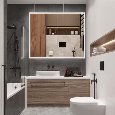 Bathroom Medicine Cabinet with LED Lighted Mirror - 30 in. W x 24 in. H