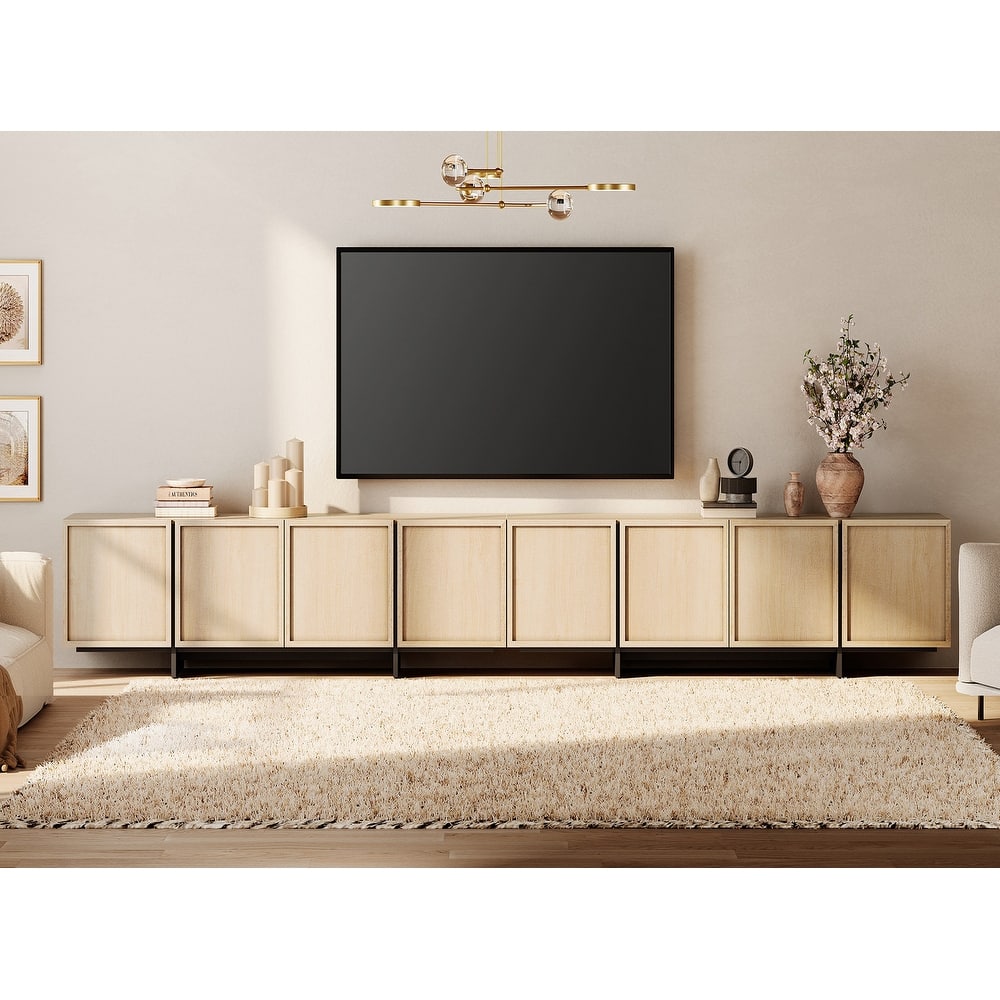WMAPAT Modern Entertainment Center With T-Shaped Wooden Legs, 4-Door Storage TV Stand, Media Cabinet For Living Room