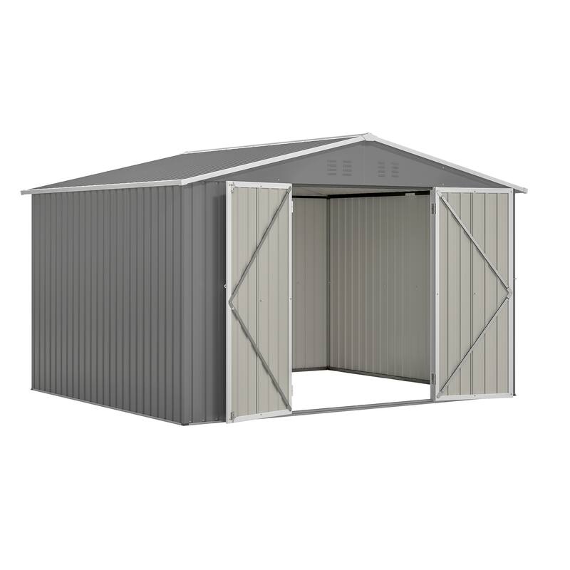 All Weather 10X8 FT Outdoor Storage Shed Metal Lockable Grey