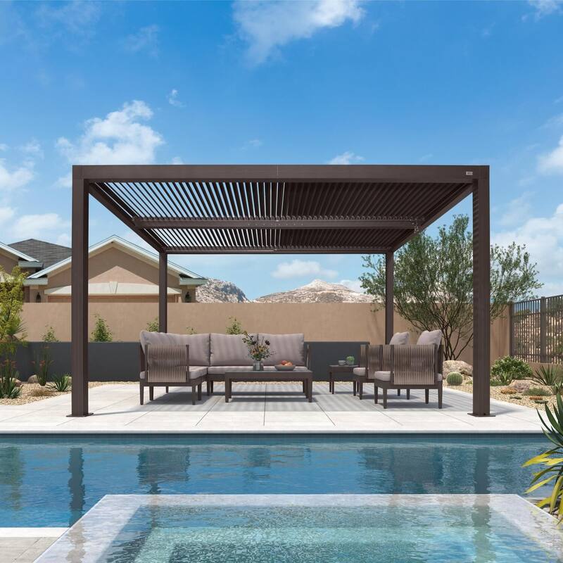 PURPLE LEAF Louvered Pergola Outdoor Aluminum Pergola with Adjustable Roof for Patio Hardtop Gazebo