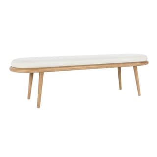 Eli 60 Inch Modern Rounded Bench, Polyester, Splayed Legs, Brown, White ...
