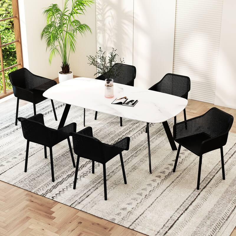 Gymax 4 PCS Modern Plastic Dining Chairs Kitchen Armchairs w/