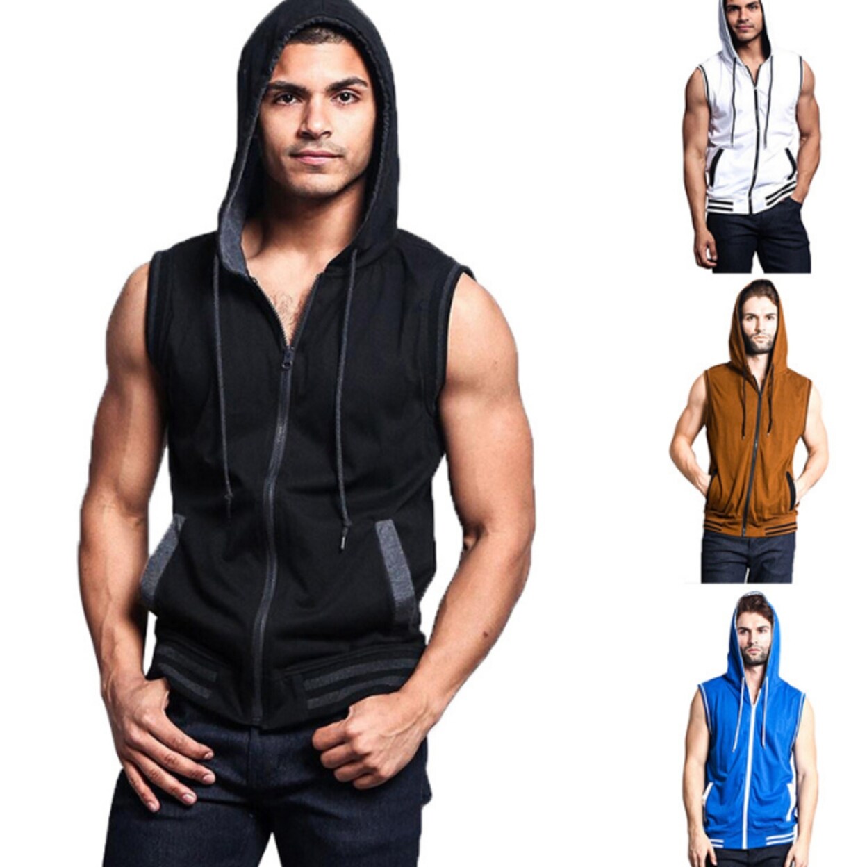 mens hooded sleeveless top